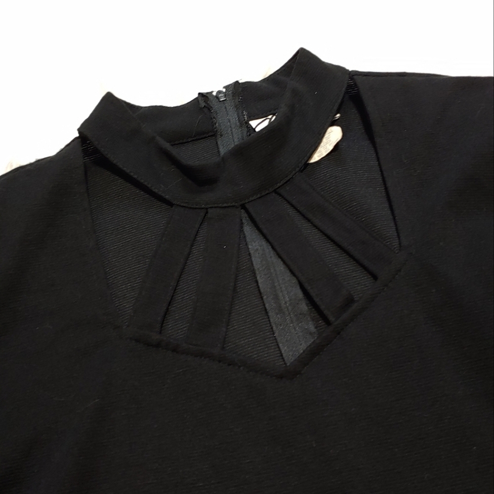 90s Vintage Marnie West Gothic Black Choker Cut Out Neckline Dress 13 - Picture 3 of 12